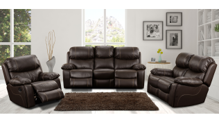 Verona 3 Piece Motion Lounge Suite in Leather Uppers, Dark Brown